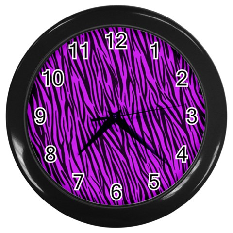 Purple Zebra Stripes Wall Clock (Black) from ArtsNow.com Front