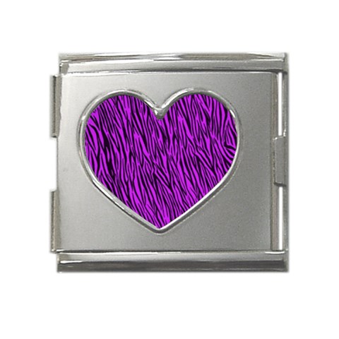 Purple Zebra Stripes Mega Link Heart Italian Charm (18mm) from ArtsNow.com Front