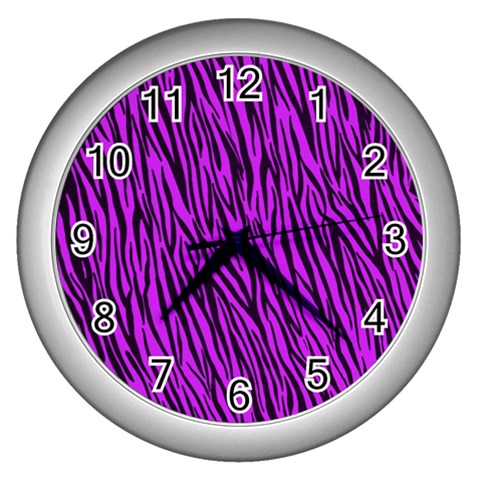 Purple Zebra Stripes Wall Clock (Silver) from ArtsNow.com Front