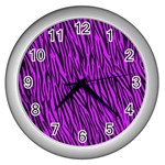 Purple Zebra Stripes Wall Clock (Silver)