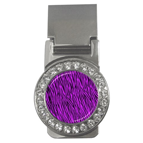 Purple Zebra Stripes Money Clip (CZ) from ArtsNow.com Front