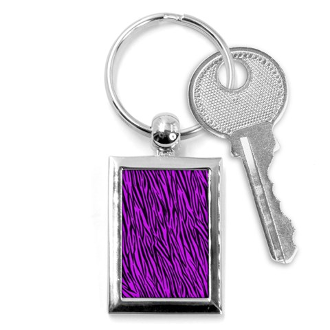 Purple Zebra Stripes Key Chain (Rectangle) from ArtsNow.com Front