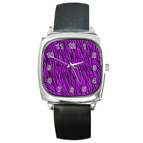 Purple Zebra Stripes Square Metal Watch from ArtsNow.com Front