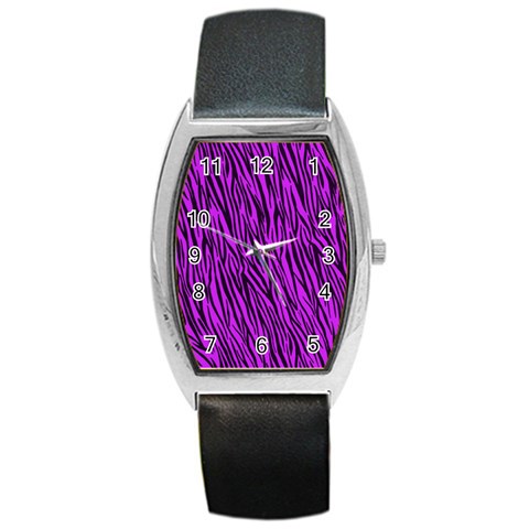 Purple Zebra Stripes Barrel Style Metal Watch from ArtsNow.com Front