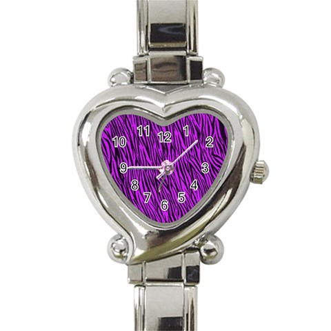 Purple Zebra Stripes Heart Italian Charm Watch from ArtsNow.com Front