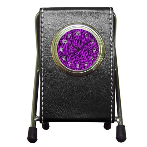 Purple Zebra Stripes Pen Holder Desk Clock from ArtsNow.com Front