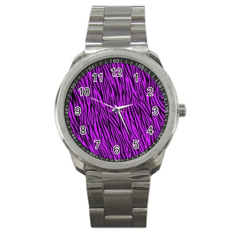 Purple Zebra Stripes Sport Metal Watch from ArtsNow.com Front