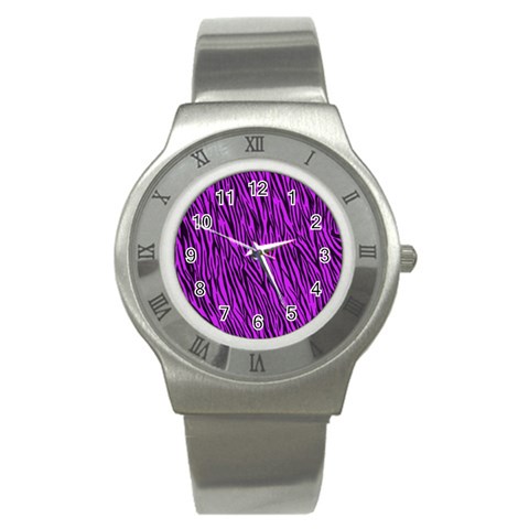 Purple Zebra Stripes Stainless Steel Watch from ArtsNow.com Front