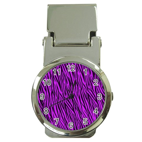 Purple Zebra Stripes Money Clip Watch from ArtsNow.com Front