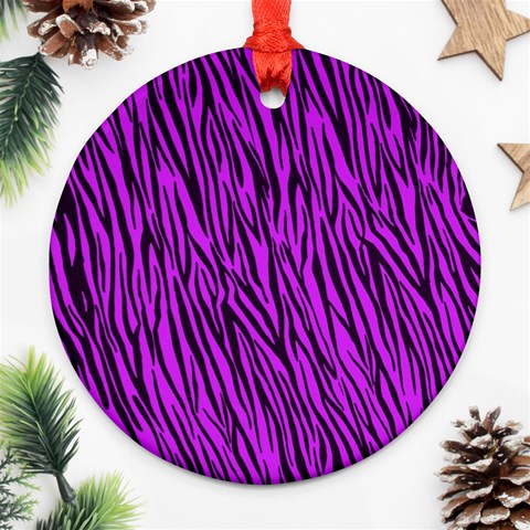 Purple Zebra Stripes Round Ornament (Two Sides) from ArtsNow.com Front