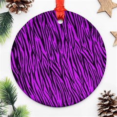 Purple Zebra Stripes Round Ornament (Two Sides) from ArtsNow.com Front