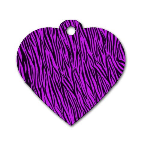 Purple Zebra Stripes Dog Tag Heart (One Side) from ArtsNow.com Front