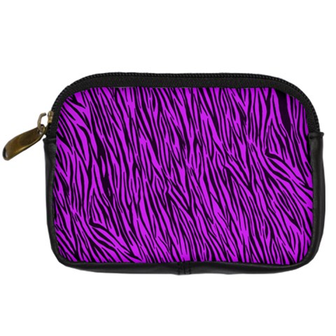 Purple Zebra Stripes Digital Camera Leather Case from ArtsNow.com Front