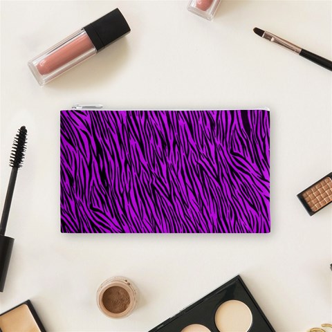 Purple Zebra Stripes Cosmetic Bag (Small) from ArtsNow.com Front