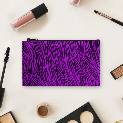 Purple Zebra Stripes Cosmetic Bag (Small) from ArtsNow.com Front