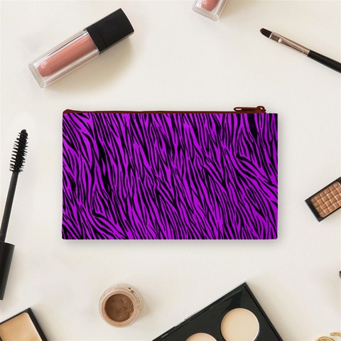 Purple Zebra Stripes Cosmetic Bag (Small) from ArtsNow.com Back