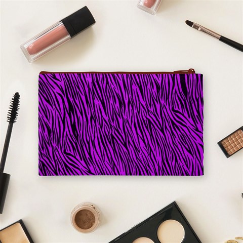 Purple Zebra Stripes Cosmetic Bag (Medium) from ArtsNow.com Back