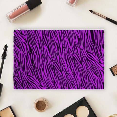 Purple Zebra Stripes Cosmetic Bag (Large) from ArtsNow.com Front