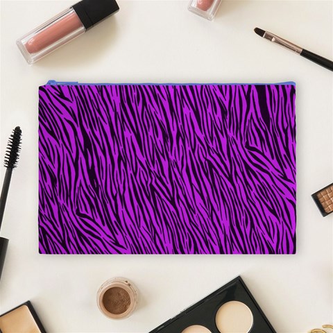 Purple Zebra Stripes Cosmetic Bag (Large) from ArtsNow.com Front