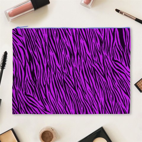 Purple Zebra Stripes Cosmetic Bag (XL) from ArtsNow.com Front