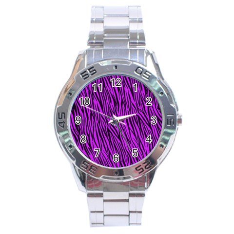 Purple Zebra Stripes Stainless Steel Analogue Watch from ArtsNow.com Front