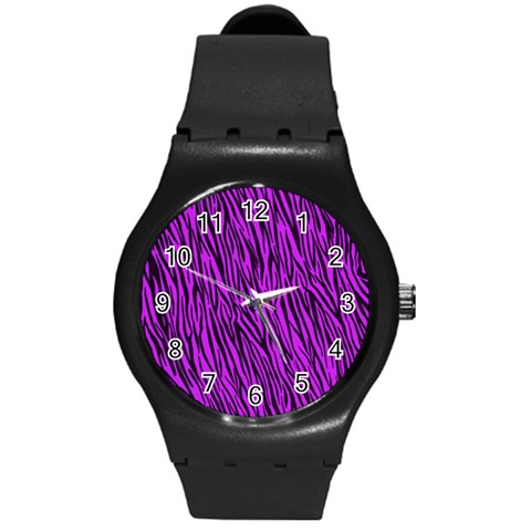 Purple Zebra Stripes Round Plastic Sport Watch (M) from ArtsNow.com Front