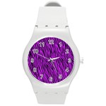 Purple Zebra Stripes Round Plastic Sport Watch (M)