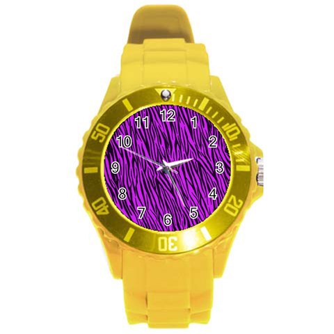 Purple Zebra Stripes Round Plastic Sport Watch (L) from ArtsNow.com Front