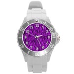 Purple Zebra Stripes Round Plastic Sport Watch (L)