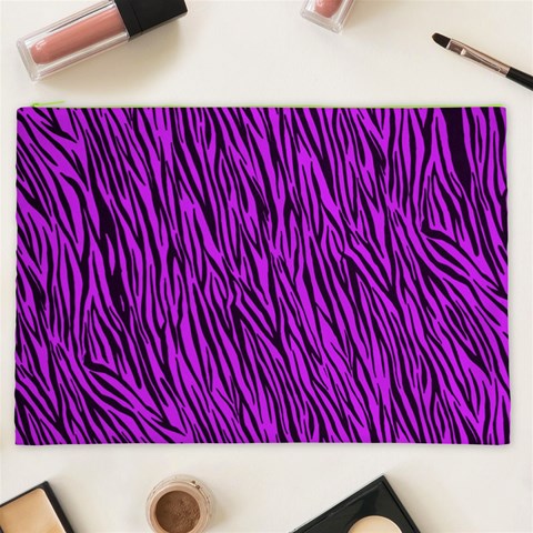 Purple Zebra Stripes Cosmetic Bag (XXL) from ArtsNow.com Front