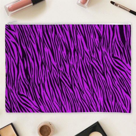 Purple Zebra Stripes Cosmetic Bag (XXXL) from ArtsNow.com Front