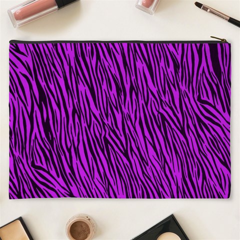 Purple Zebra Stripes Cosmetic Bag (XXXL) from ArtsNow.com Back