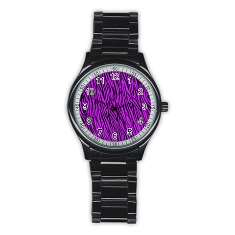 Purple Zebra Stripes Stainless Steel Round Watch from ArtsNow.com Front