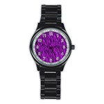 Purple Zebra Stripes Stainless Steel Round Watch