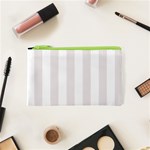 Vertical Stripes - White and Pastel Pink Canvas Cosmetic Bag (XS)