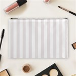 Vertical Stripes - White and Pastel Pink Cosmetic Bag (L)