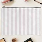 Vertical Stripes - White and Pastel Pink Cosmetic Bag (XXXL)