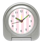 Vertical Stripes - White and Piggy Pink Desk Alarm Clock