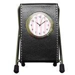 Vertical Stripes - White and Piggy Pink Pen Holder Desk Clock