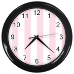 Vertical Stripes - White and Piggy Pink Wall Clock (Black)