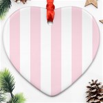 Vertical Stripes - White and Piggy Pink Ornament (Heart)