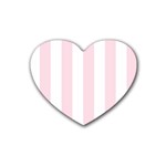 Vertical Stripes - White and Piggy Pink Rubber Coaster (Heart)