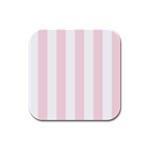 Vertical Stripes - White and Piggy Pink Rubber Square Coaster (4 pack)