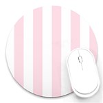 Vertical Stripes - White and Piggy Pink Round Mousepad