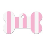 Vertical Stripes - White and Cotton Candy Pink Dog Tag Bone (Two Sides)