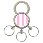 Vertical Stripes - White and Cotton Candy Pink 3-Ring Key Chain