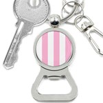 Vertical Stripes - White and Cotton Candy Pink Bottle Opener Key Chain