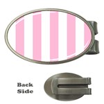 Vertical Stripes - White and Cotton Candy Pink Money Clip (Oval)