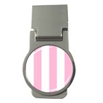 Vertical Stripes - White and Cotton Candy Pink Money Clip (Round)