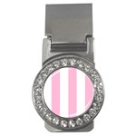 Vertical Stripes - White and Cotton Candy Pink Money Clip (CZ)